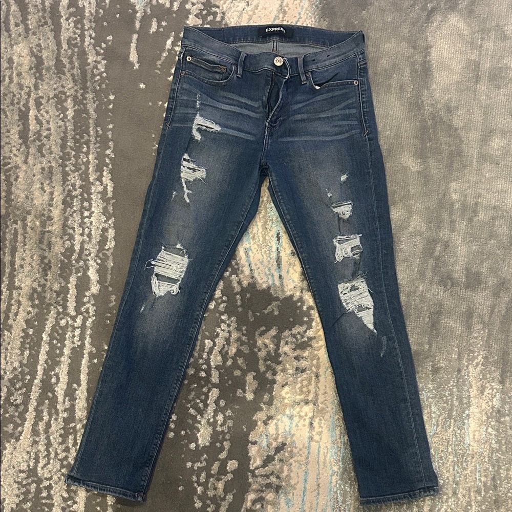 Express Midnight Blue Ripped Ankle Jeans